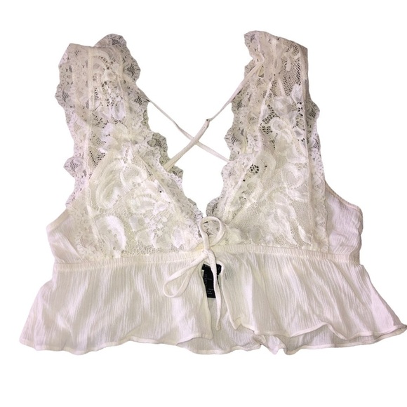 FOREVER 21  Ivory Lace Overlay Adjustable Straps Bralette Top Sz S - Picture 1 of 10